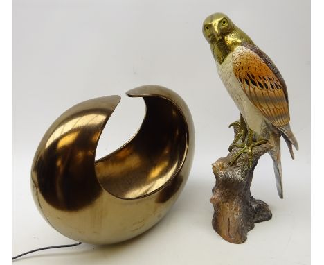 Painted resin and brass model of a Falcon, H42.5cm and modern table lamp 