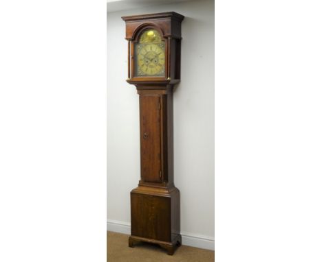 18th century oak longcase clock, 42.5cm arched brass dial signed Tempus Fugit, Green Richmond, mahogany cross banded door wit