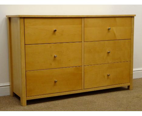 Light beech chest of six drawers, W120cm, H77cm, D40cm