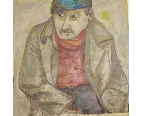 Portrait of a Man Wearing a Hat, oil on canvas unsigned, the reverse depicting an unfished oil of a Seated Lady and Child, or