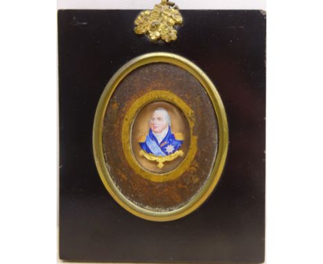 Portrait miniature of Louis XVIII wearing the sash and star of the Order of Saint Esprit, early 19th century reverse painted 