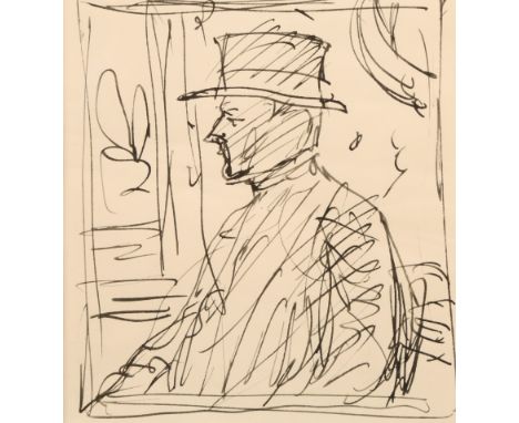 George Leslie Hunter (Scottish 1877-1931) Framed ink sketch on paper 'Portrait of Dr Tom J Honeyman' 15cm x 13cm