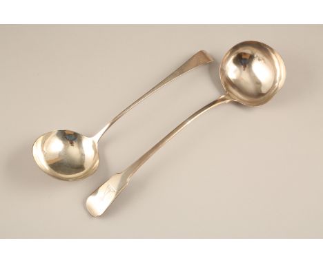 George III silver soup ladle, engraved family crest, assay marked London 1817, by Thomas and George Hayter. Plus another Geor