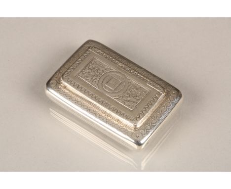 George III silver snuff box, rectangular form, chased and engraved decoration, stepped hinge cover, assay marked London 1805,