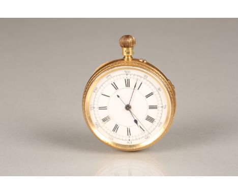 Gents 18 carat gold pocket watch, white enamel dial with black Roman numerals, seconds hand, monogram to back, time piece mar