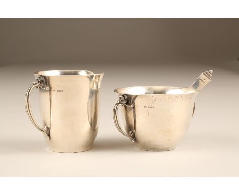Georg Jensen sterling silver sugar basin and cream jug with sugar tongs No 456B. Total weight 295g