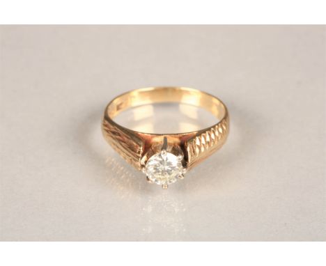 18 carat yellow gold diamond solitaire ring, set with 0.4 carat brilliant cut diamond. Ring size K/L 