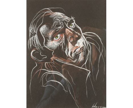 Peter Howson OBE (Scottish Born 1958) ARR Framed pastel on black paper 'Head Study' 28cm x 21cm