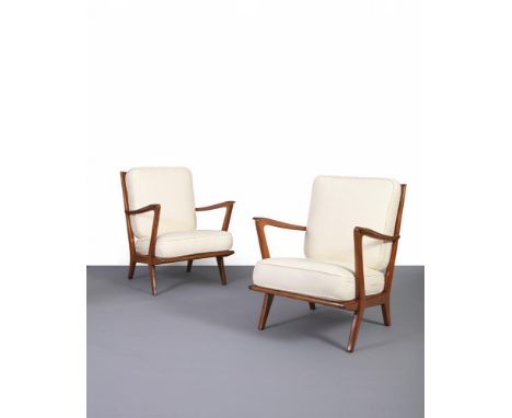 GIO PONTI (1891 - 1979) Pair of armchairs, model 516, produced by Cassina, c.1950s, with a certificate of authenticity from t