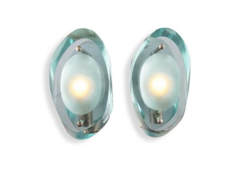MAX INGRAND (1908 - 1969) A pair of ‘Micro’ wall lights, model no. 2093, c.1960s, for Fontana Arte. Nickel plated brass and g