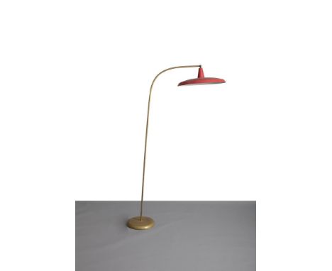 FLOOR LAMP, A 1960s Italian brass floor lamp, with a pink enamel shade. 180cm (h)