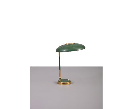 OSCAR TORLASCO (1934 - 2004) A brass desk lamp by Oscar Torlasco for lumi, c.1950, Italy, with green enamel. 44cm (h)