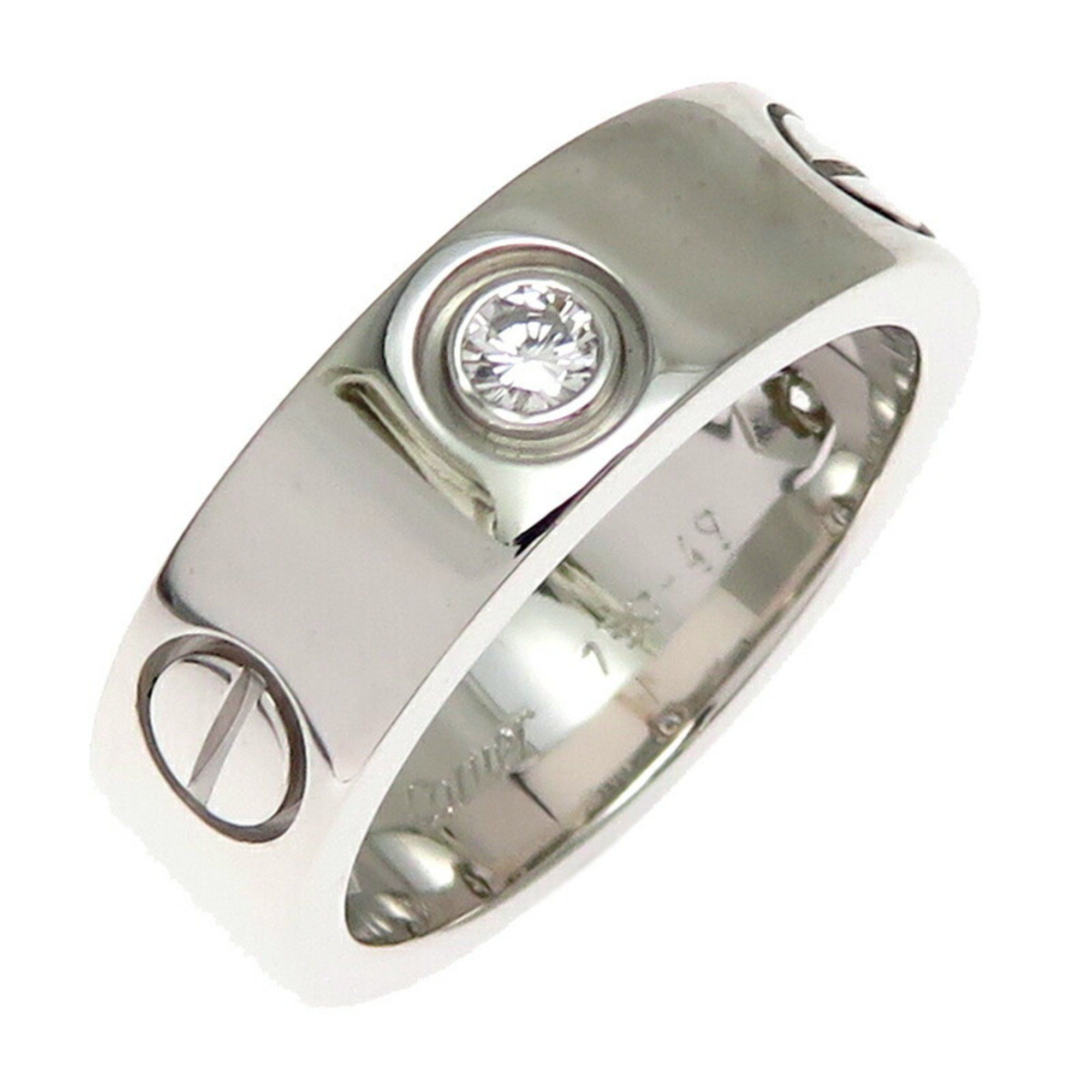 Cartier #49 Love Half Diamond Ladies Ring B4032500 750 White Gold Size 9