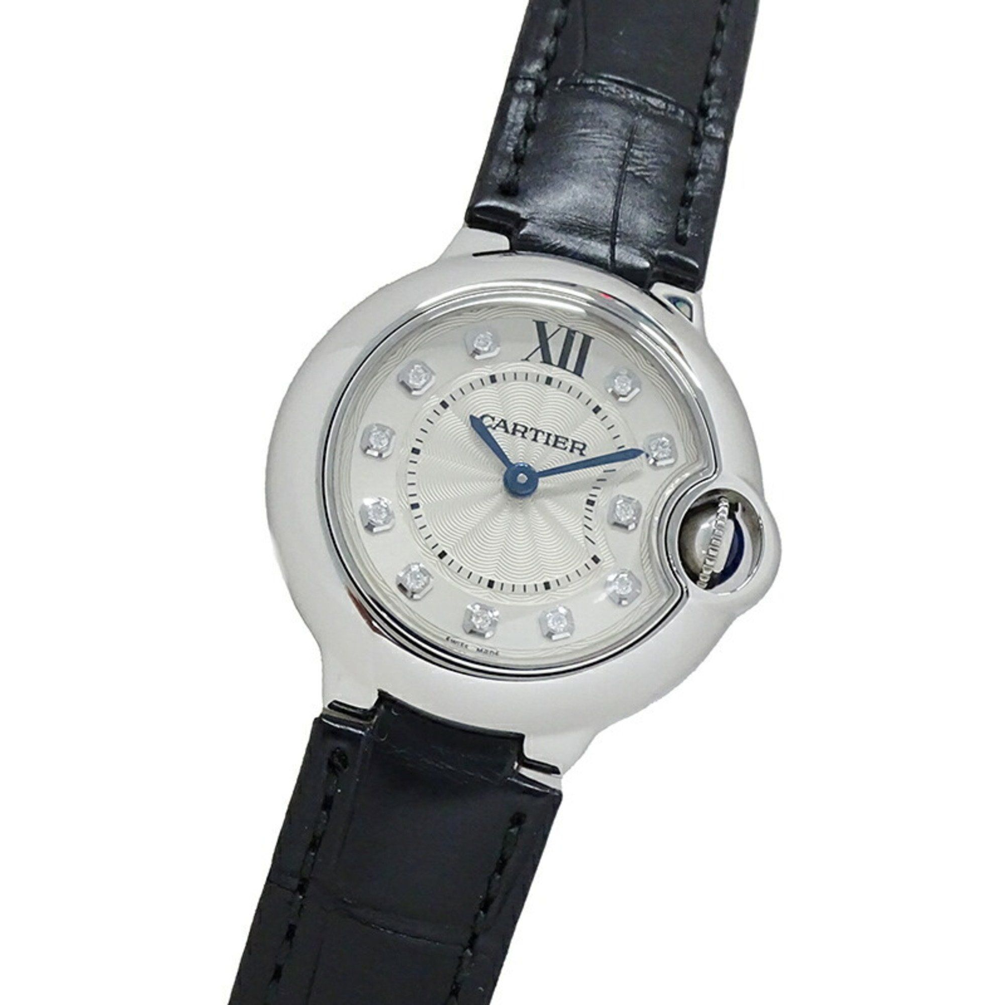 Cartier Women's Watch Ballon Bleu 11P Diamond Quartz Stainless Steel SS Leather W4BB0008 Round Silve