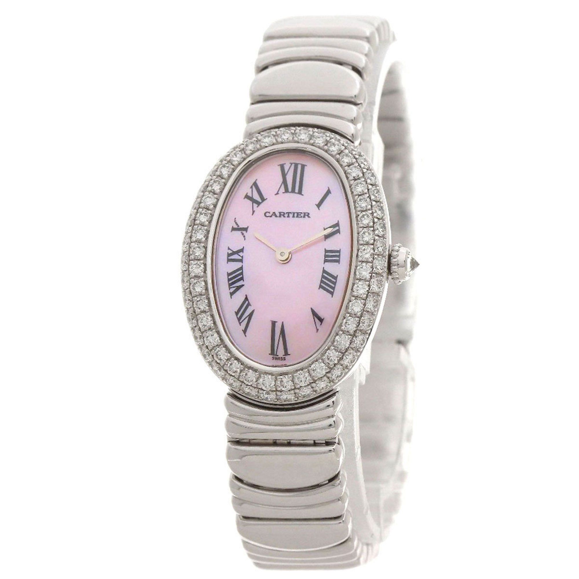 Cartier WB5097L2 Baignoire Bezel Double Diamond Watch K18 White Gold K18WG Ladies