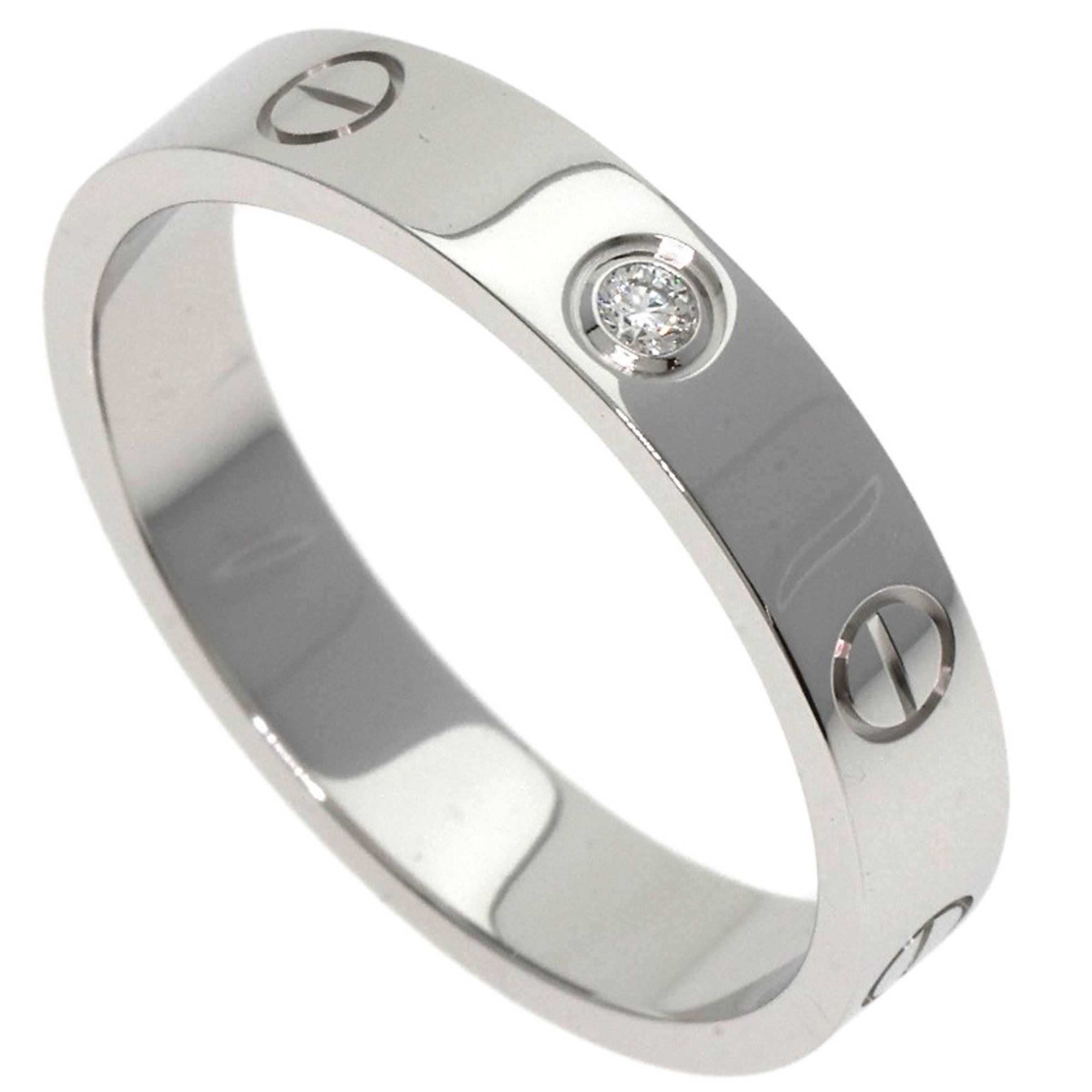 Cartier Mini Love Ring 1P Diamond #58 K18 White Gold Women's CARTIER