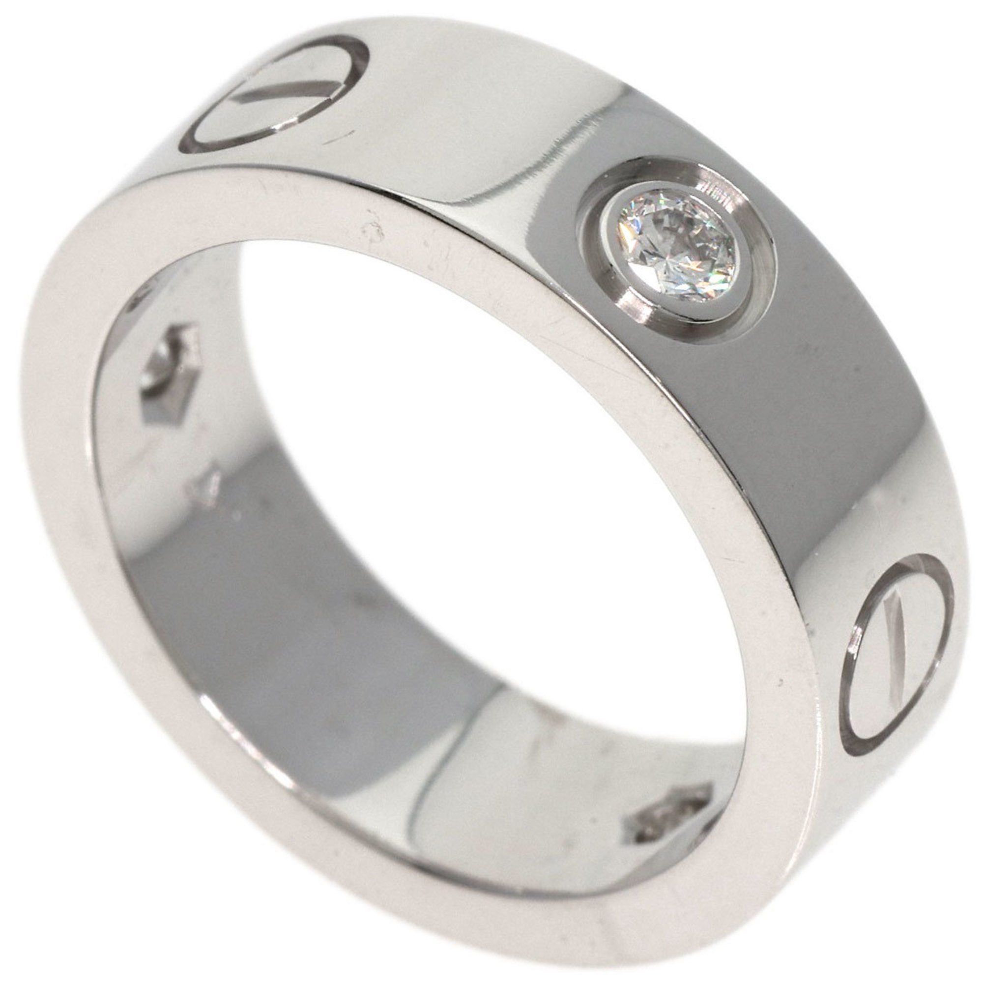 Cartier Love Ring Half Diamond #47 K18 White Gold Women's CARTIER