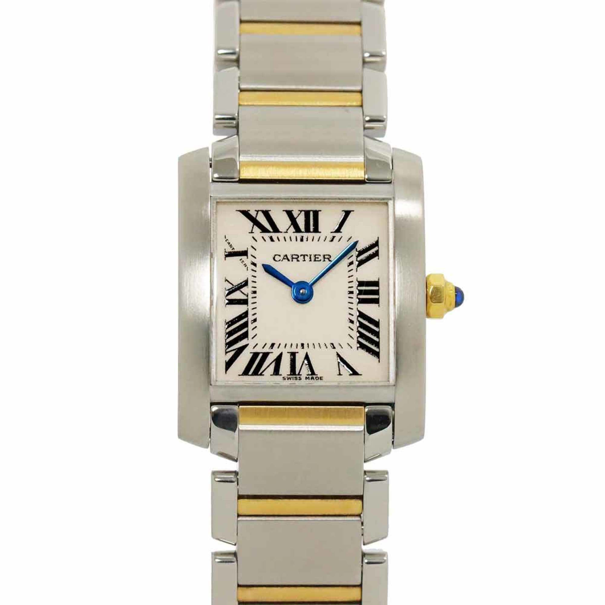 Cartier Tank Francaise SM Combi W51007Q4 Women's Watch Ivory YG Yellow Gold Quartz