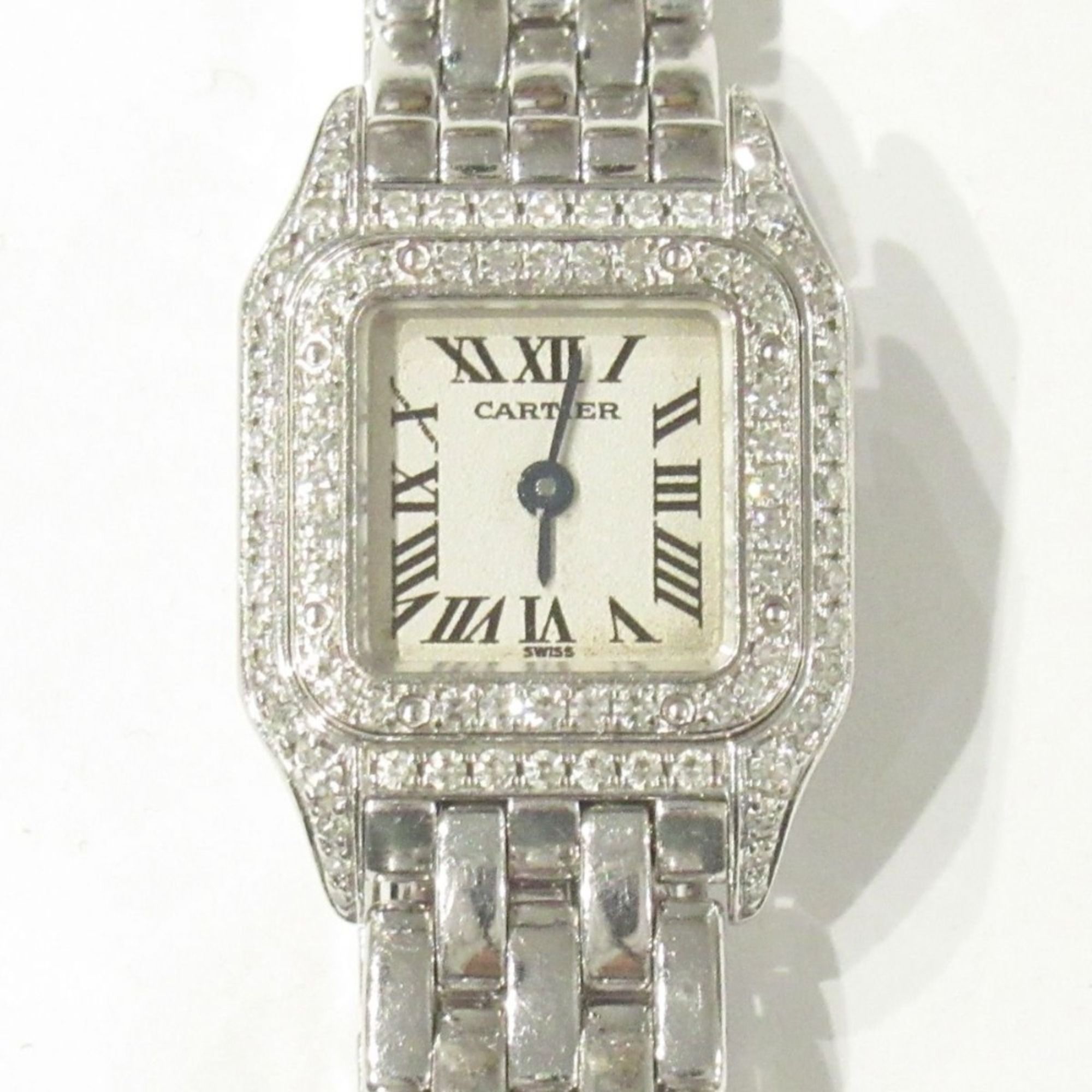 Cartier Double Bezel Diamond Mini Panthere de Square Form Wristwatch K18WG 750 46.2g 2363 Silver Wom