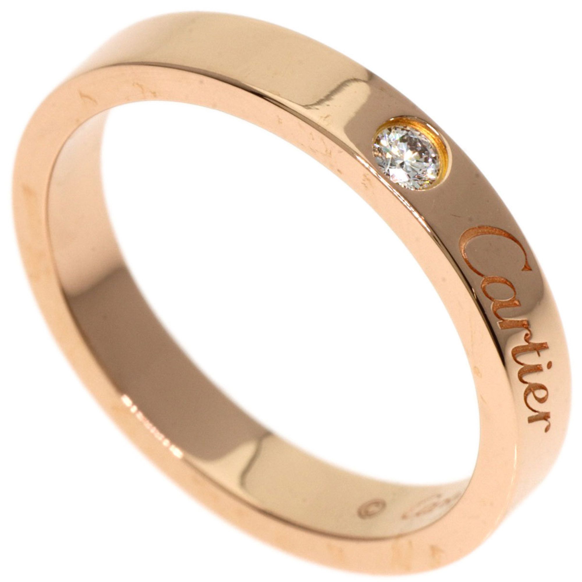 Cartier Engraved 1P Diamond #50 Ring 18K Pink Gold Women's CARTIER