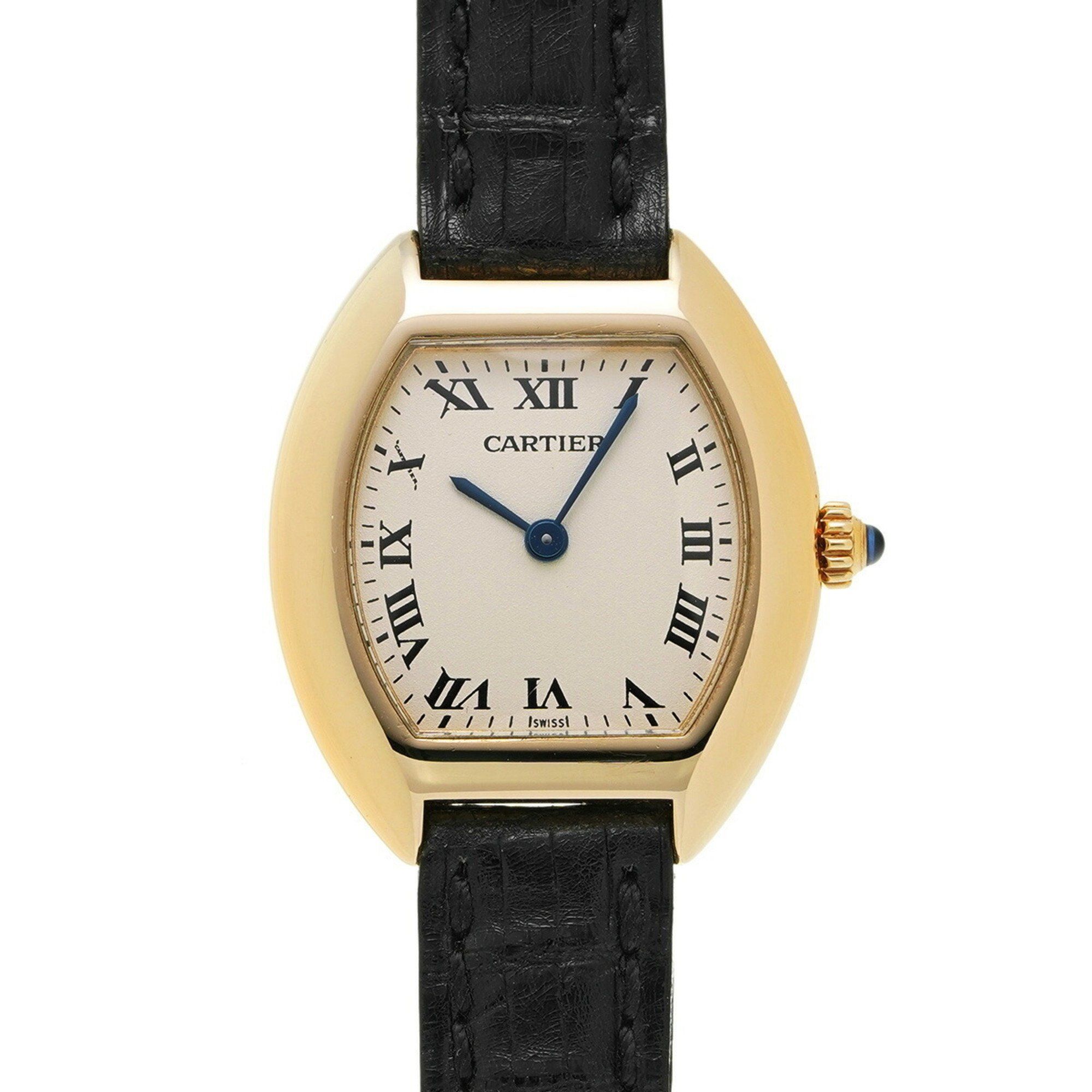 CARTIER Tonneau 1910 W1517456 Women's YG/Leather Watch Quartz White Dial