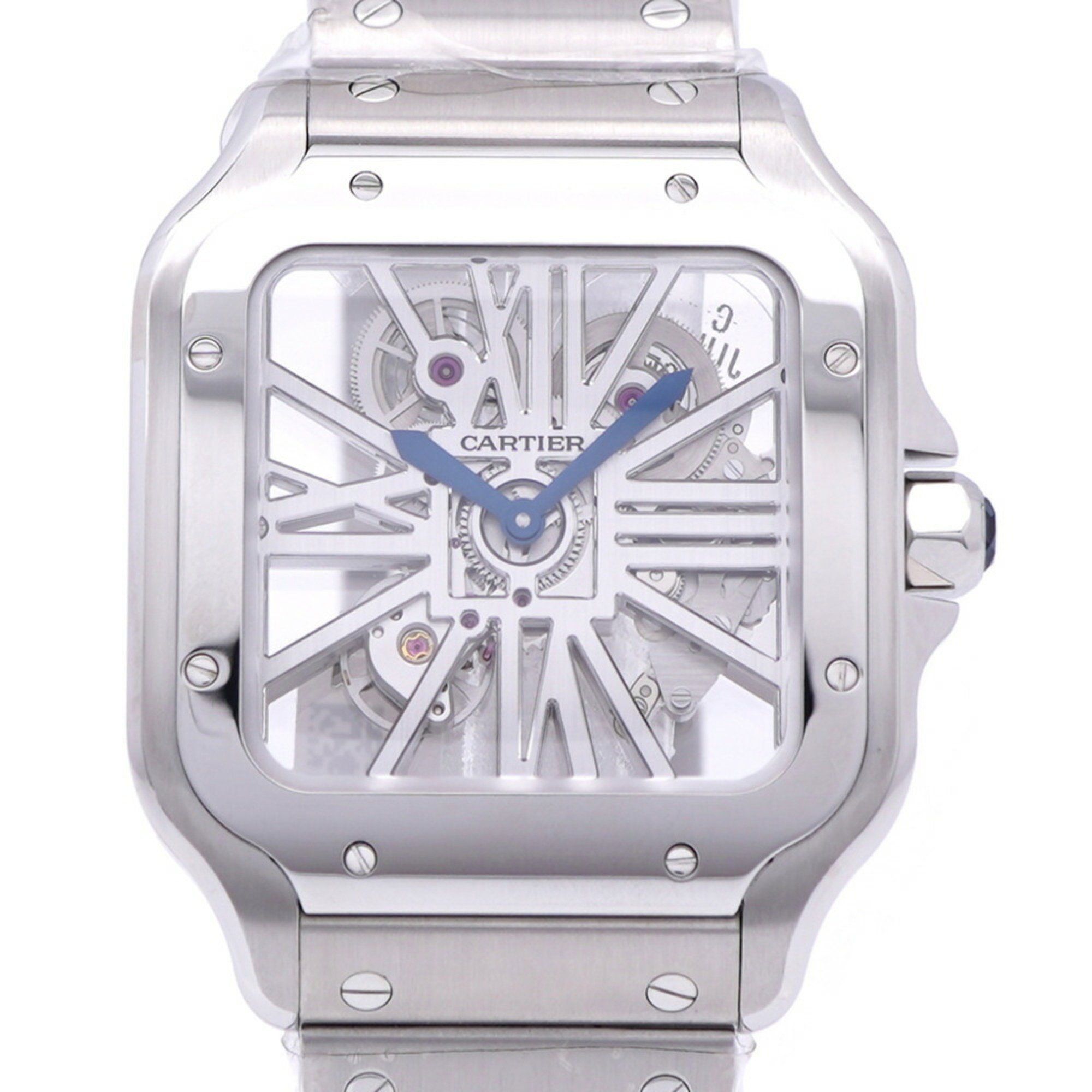 Unused Cartier Santos de Skeleton LM WHSA0015 Manual Winding Watch SS Silver 1591CARTIER Men's