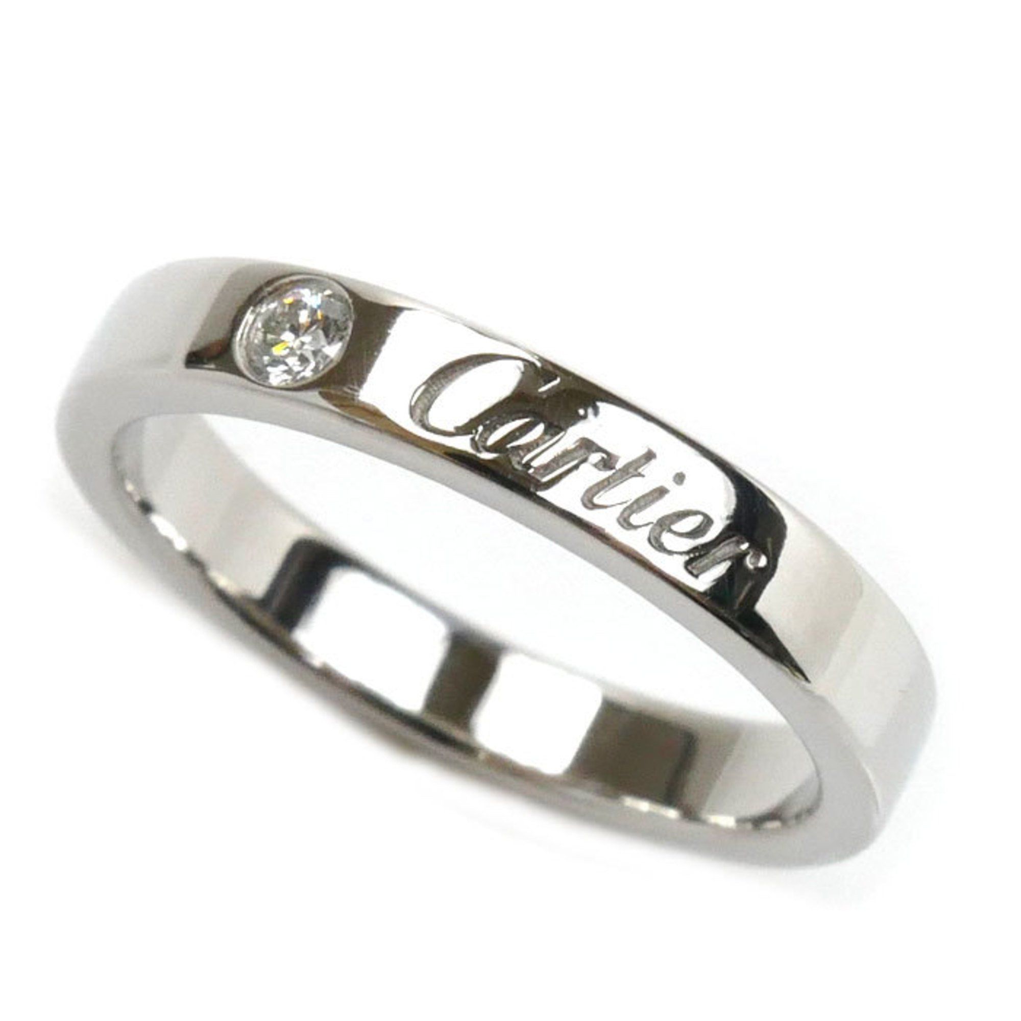 CARTIER Pt950 Platinum Engraved 1P Diamond Ring B4051349 Size 9 49 4.8g Women's