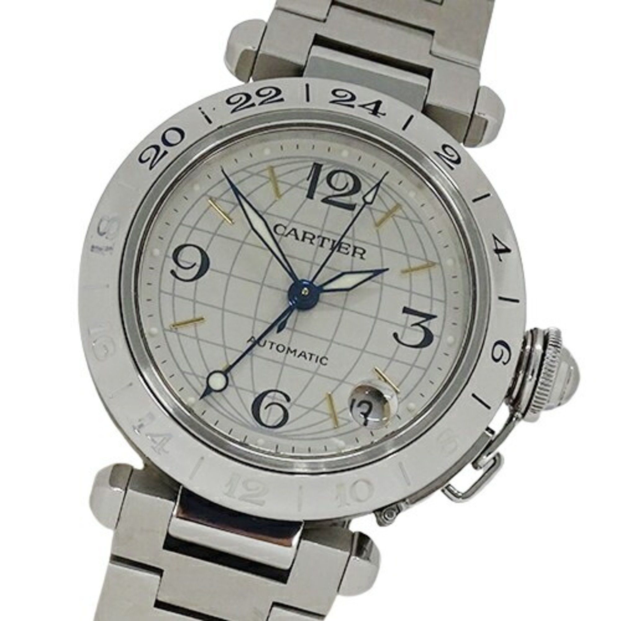 Cartier Wristwatch for Boys Pasha C Meridian GMT Date Automatic AT Stainless Steel SS W31029M7 Silve