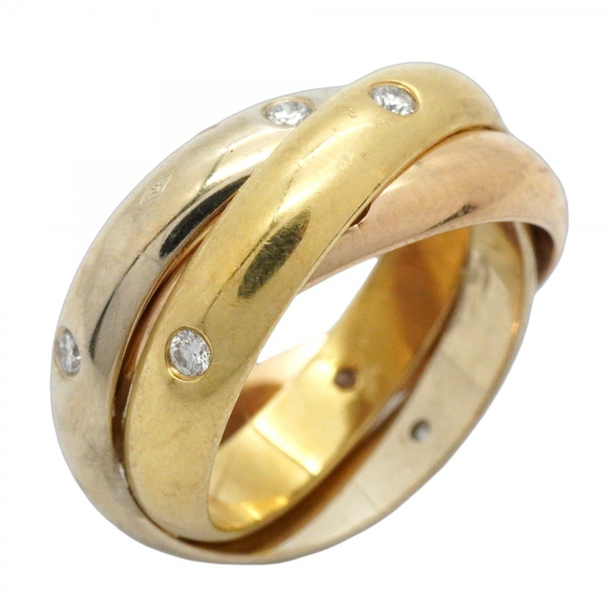 Cartier Ring Trinity 18KYG Yellow Gold 18KWG White 18KPG Pink Diamond #47 Ladies