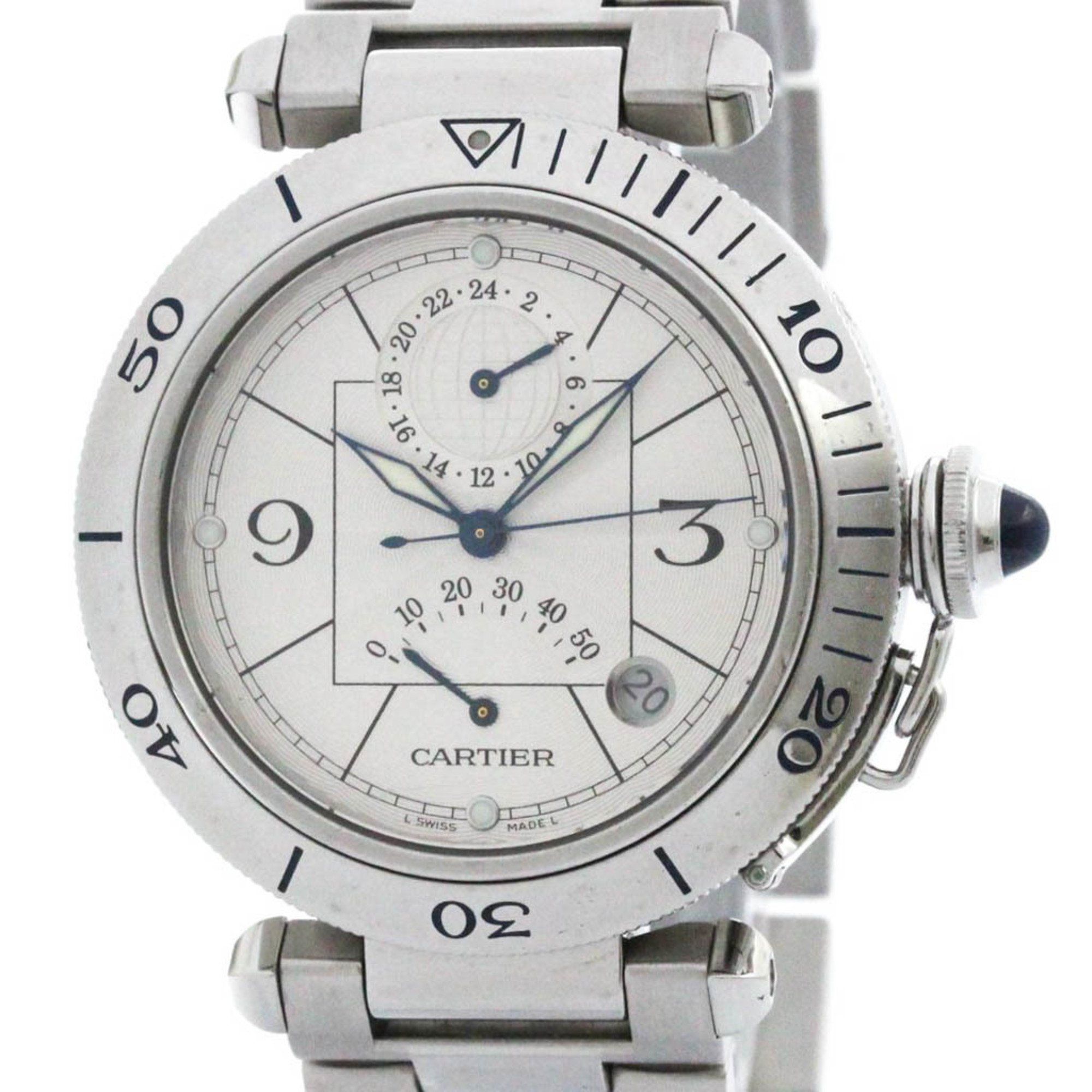 Polished CARTIER Pasha 38 GMT Power Reserve Automatic Watch W31037H3