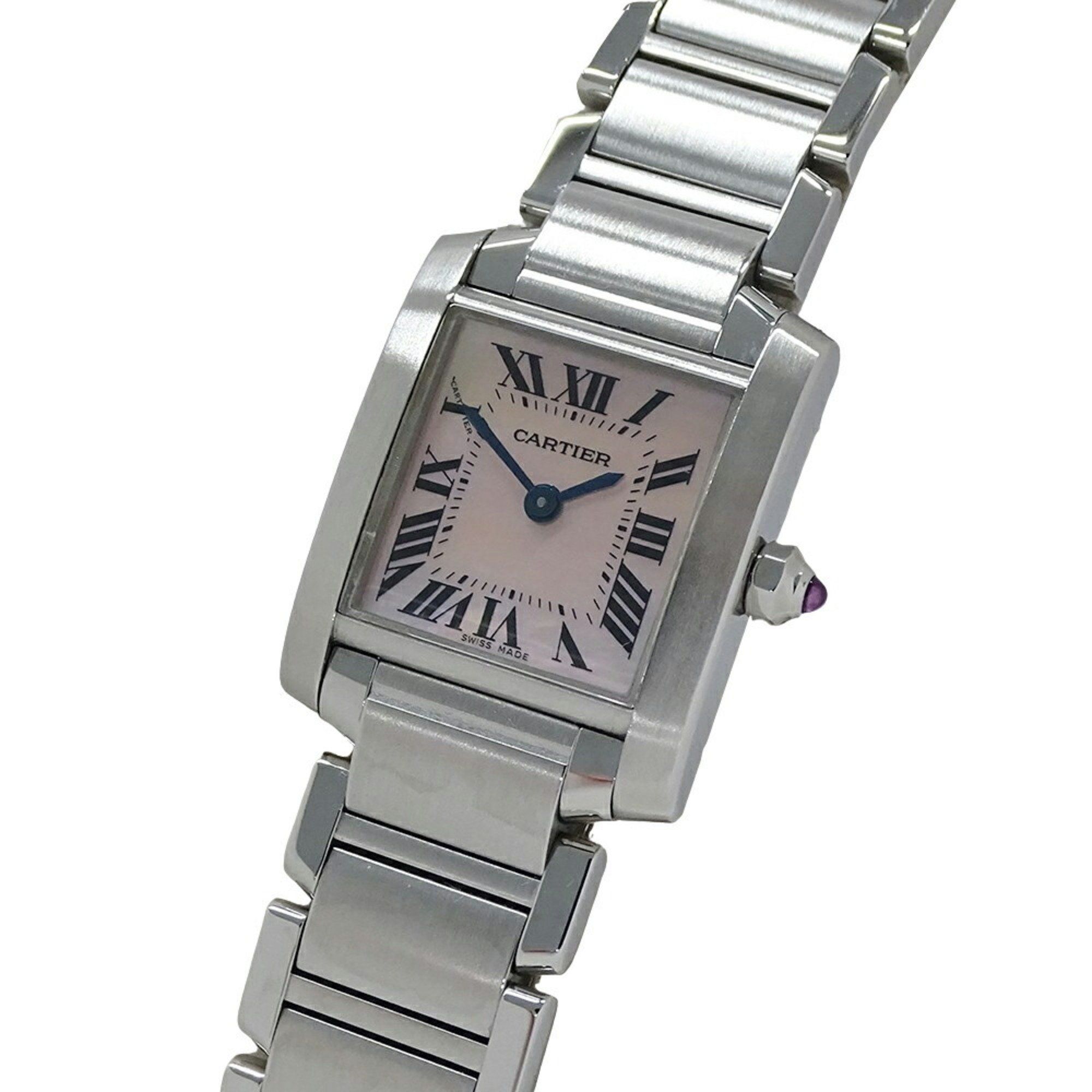 Cartier Women's Watch Tank Francaise SM Pink Shell Quartz Stainless Steel SS W51028Q3 Silver Polishe