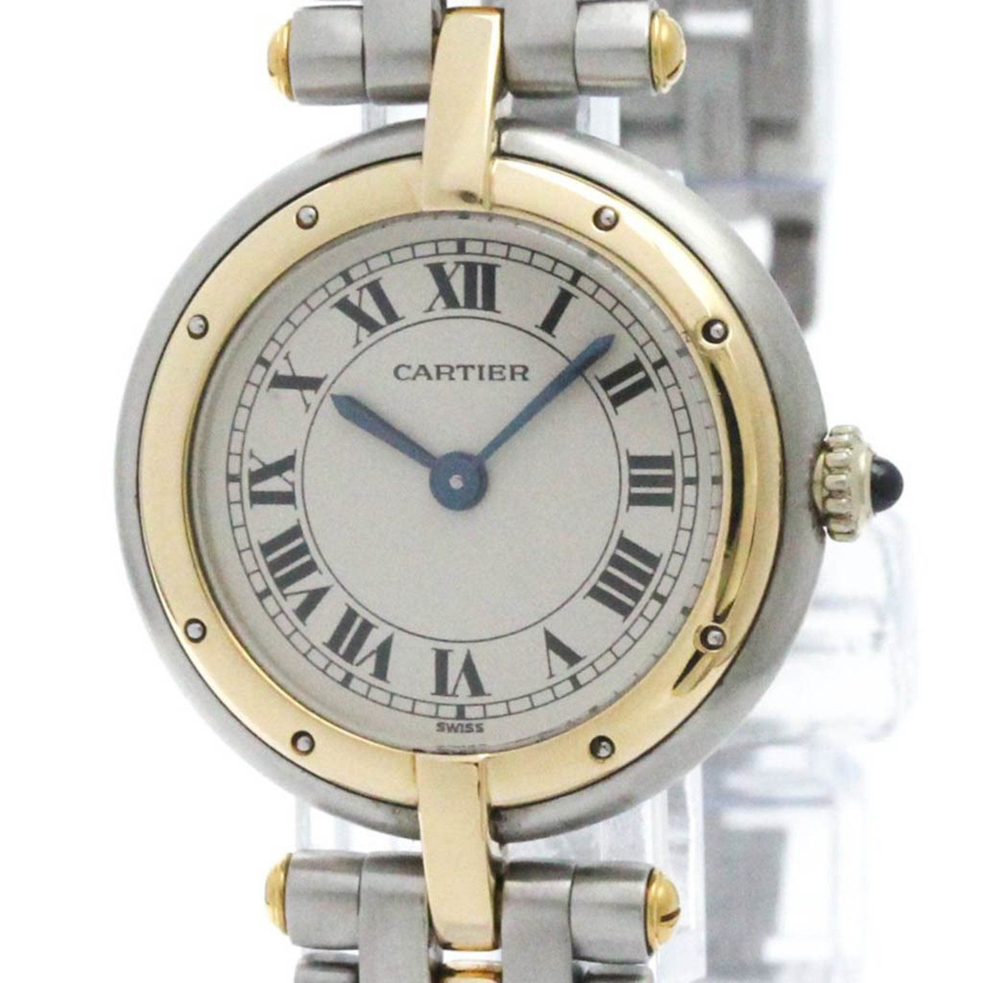 Polished CARTIER Panthere Round 1 Row 18K Gold Steel Ladies Watch