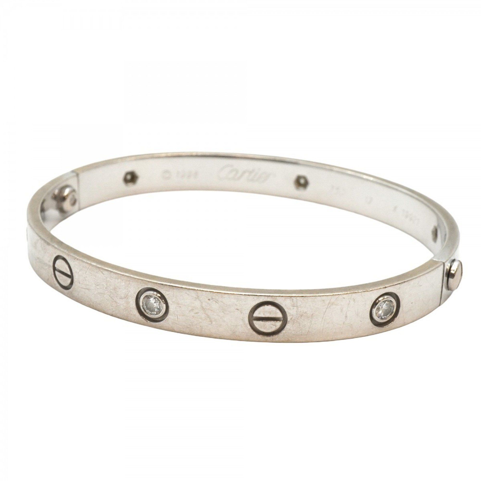 Cartier Bangle Love Bracelet Half Diamond 6PD 18KWG White Gold Ladies