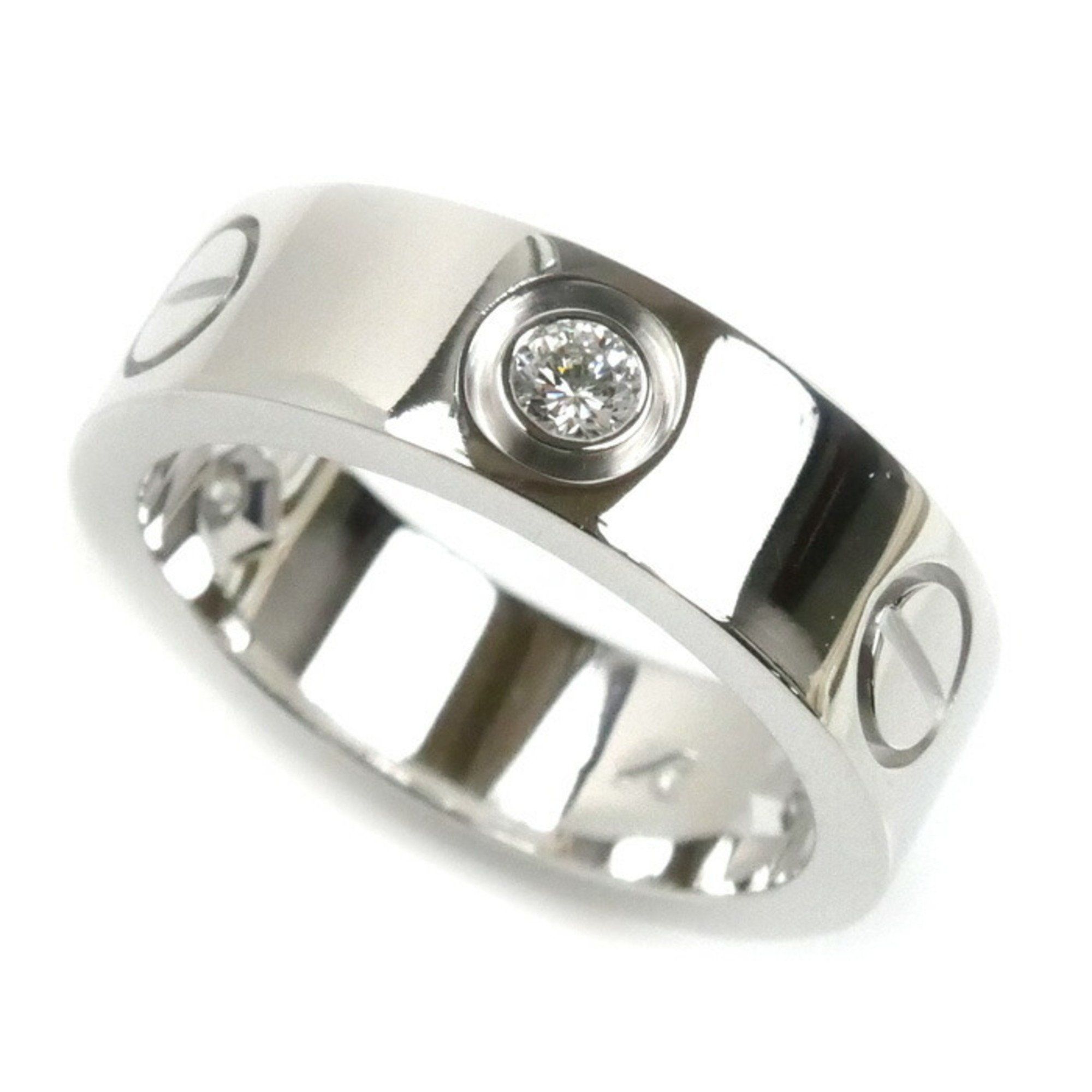 CARTIER 18KWG White Gold Love Ring Half Diamond Size 8 48 7.9g Women's