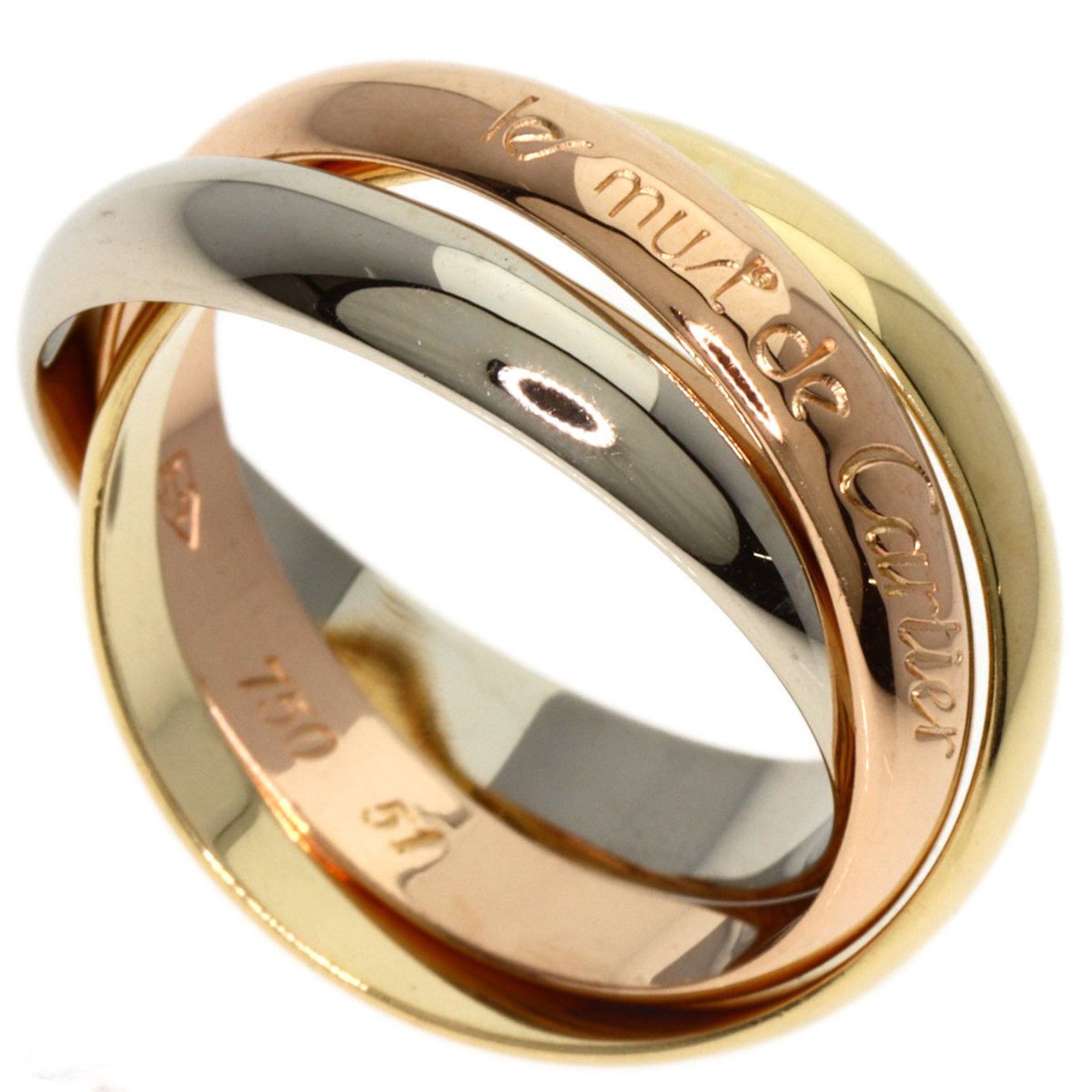 Cartier Trinity MM #51 Ring, K18 Yellow Gold, K18PG, K18WG, Women's, CARTIER