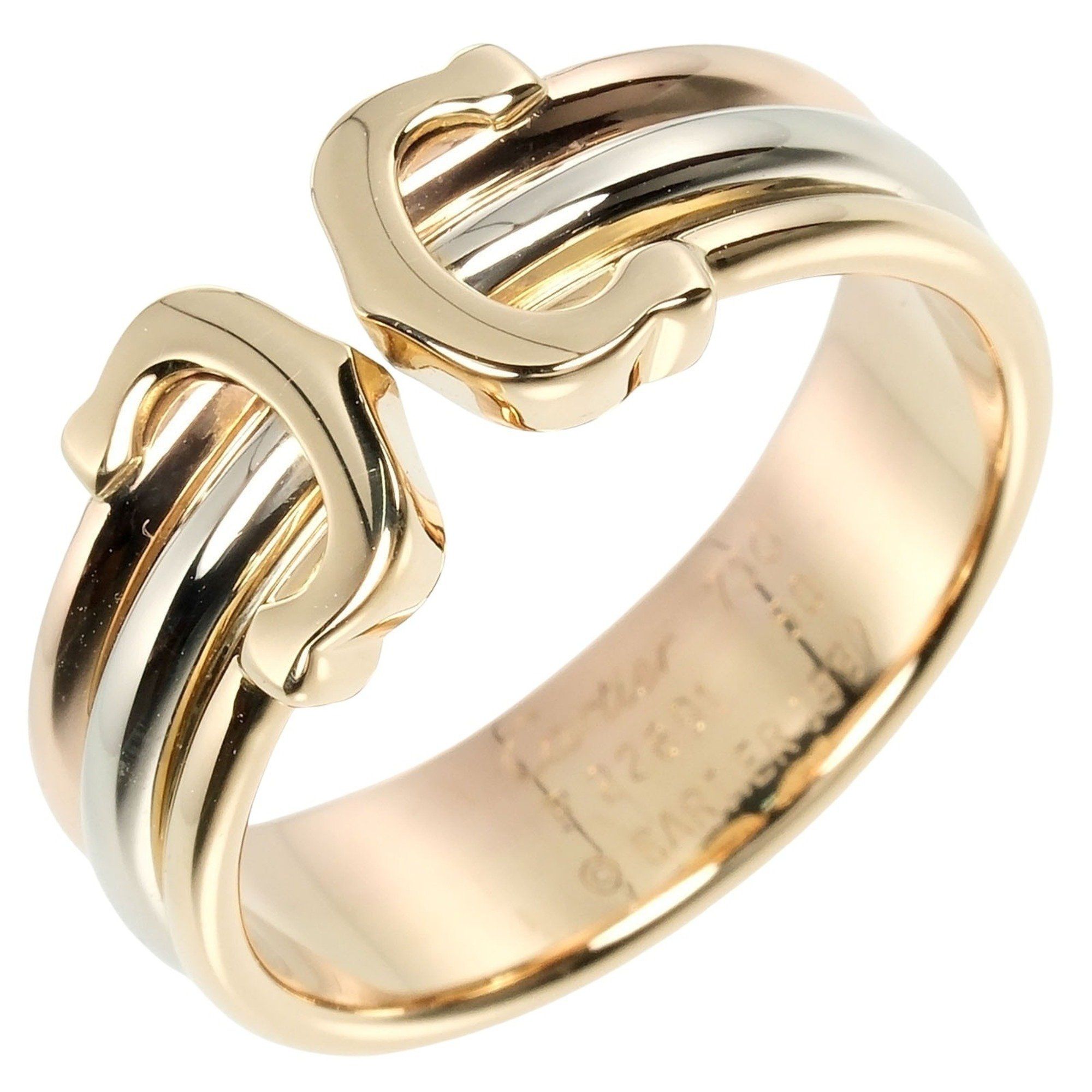 Cartier 2C Three-Color Ring Size 10 18K Yellow Gold, Silver, PG, WG Approx. 4.3g