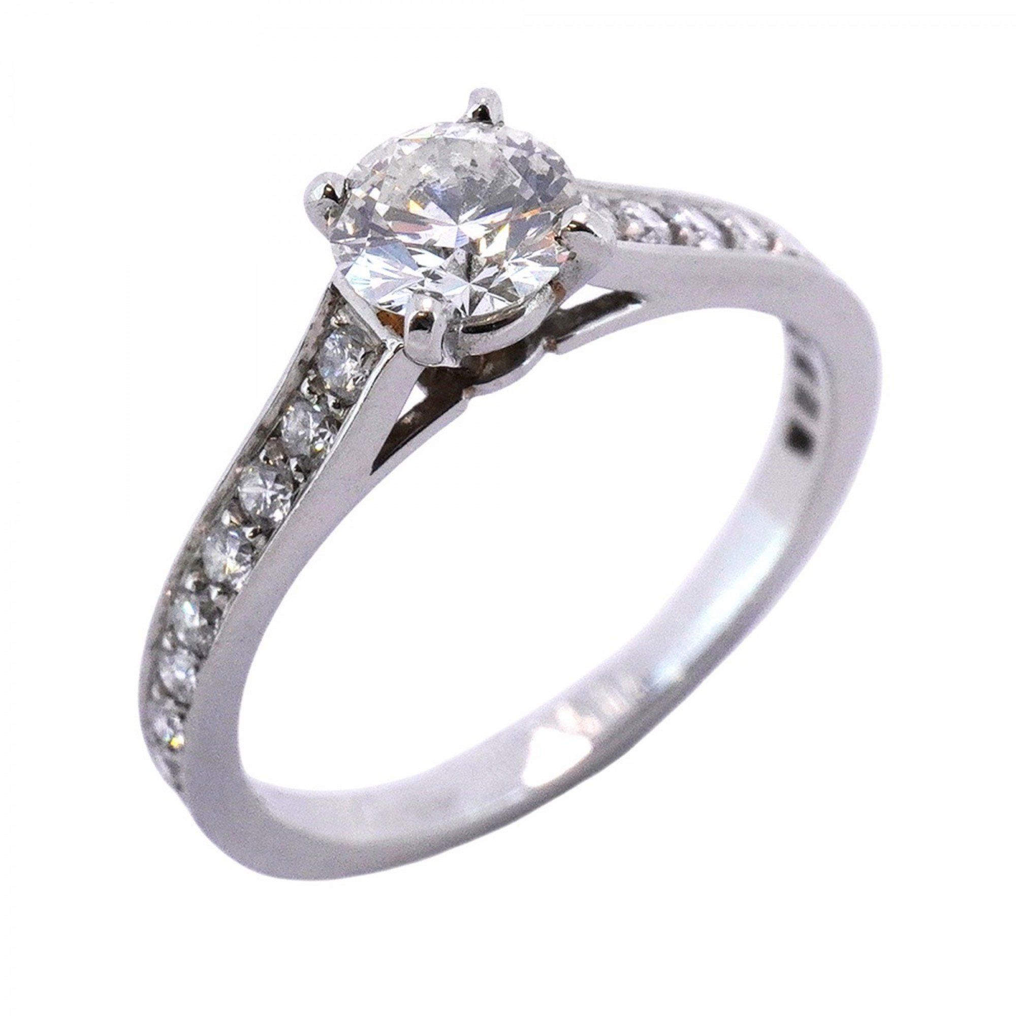 Cartier Ring Solitaire Half Eternity Pt950 Platinum Diamond 0.44ct #49 Ladies
