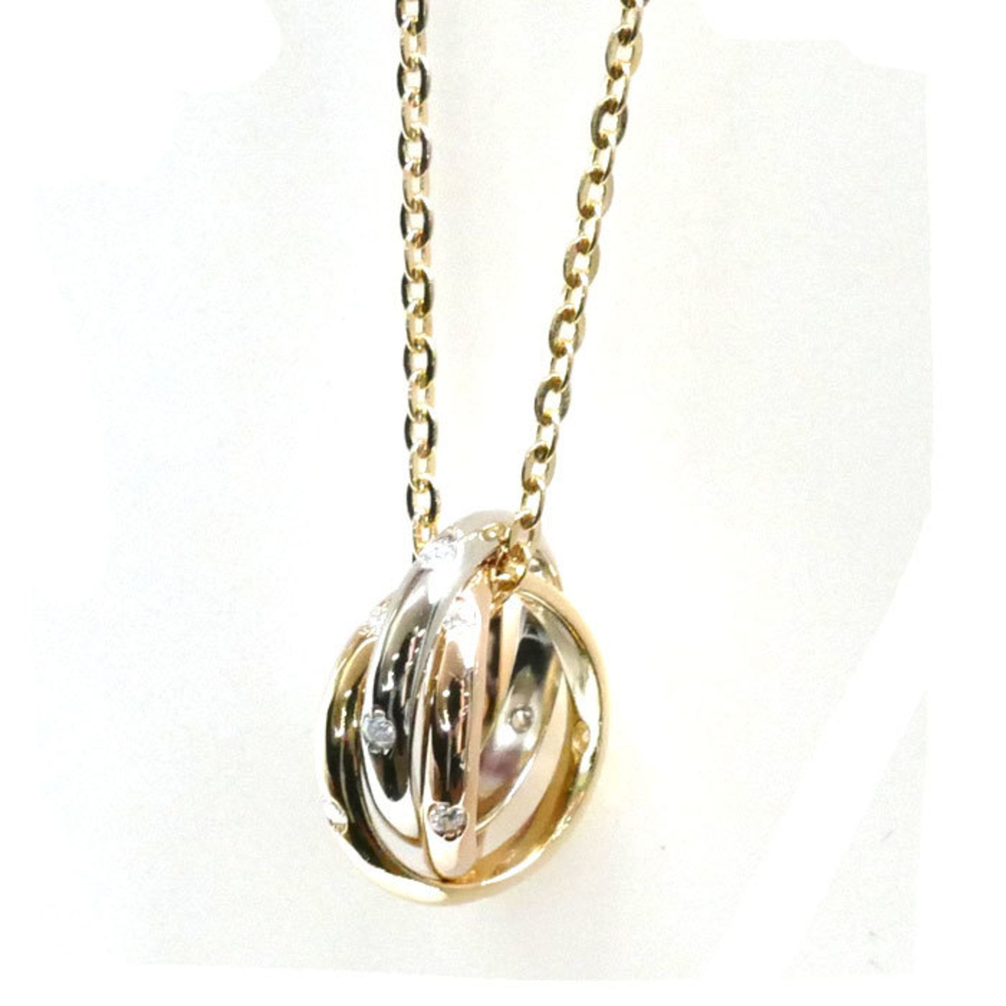 CARTIER K18YG/PG/WG Baby Trinity 15P Diamond Necklace 3.9g 40.5cm Women's