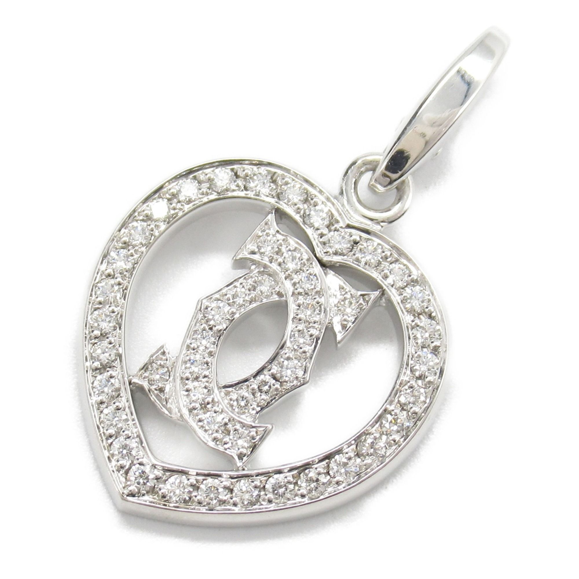 Cartier 2C Heart Charm Diamond Pendant Top 18KWG (White Gold) Ladies Clear B3015300