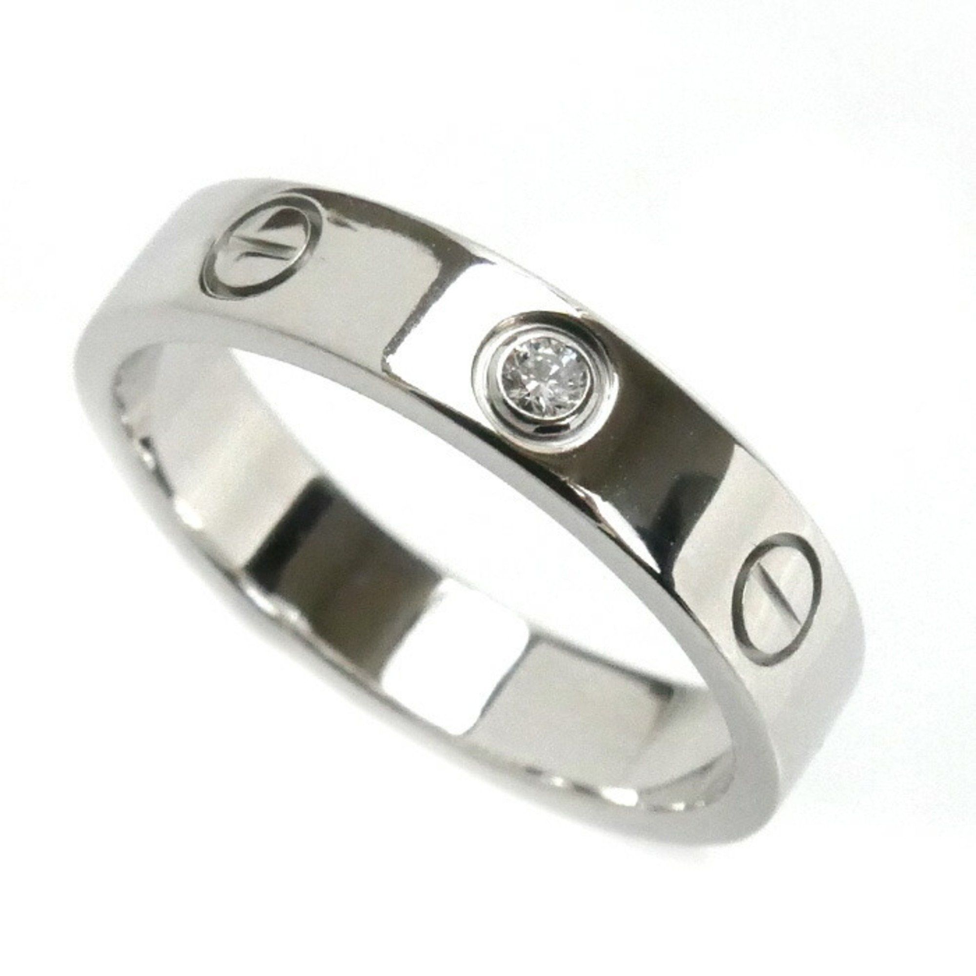 CARTIER 18KWG White Gold Mini Love 1P Diamond Ring B4050551 Size 11 51 4.5g Women's