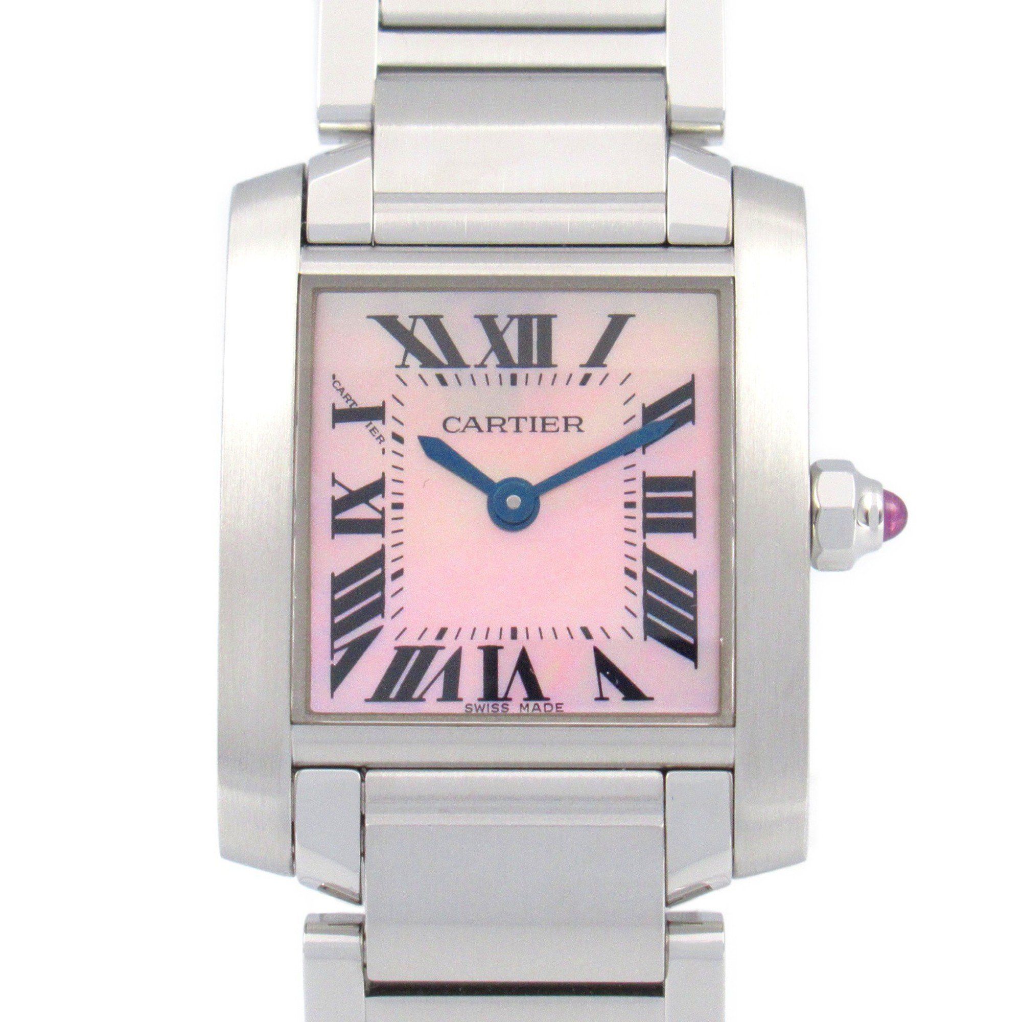 CARTIER Tank Francaise SM Watch Stainless Steel Ladies Pink Shell W51028Q3