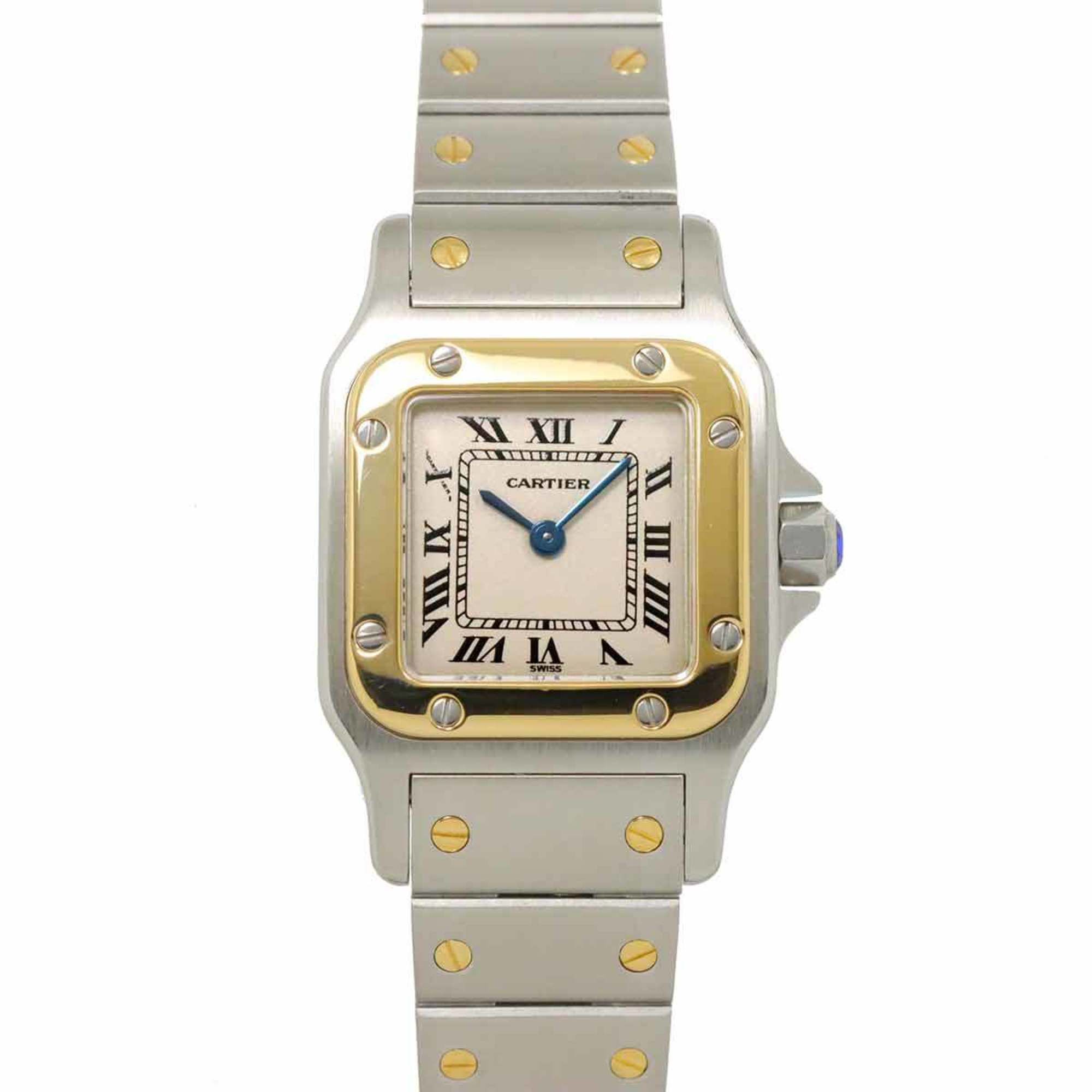 Cartier Santos Galbee SM Combi W20012C4 Women's Watch Ivory K18YG Yellow Gold Quartz