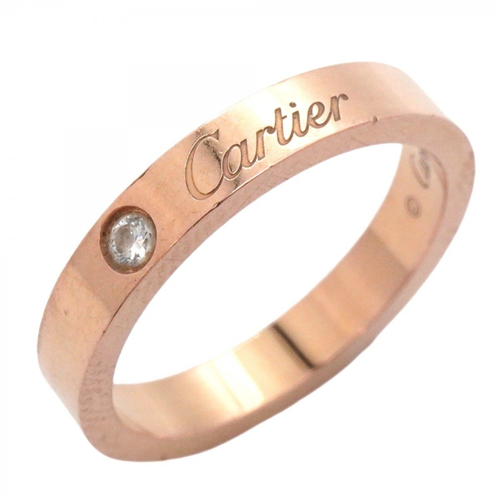 Cartier Ring Engraved 1PD 18KPG Pink Gold Diamond #49 Ladies