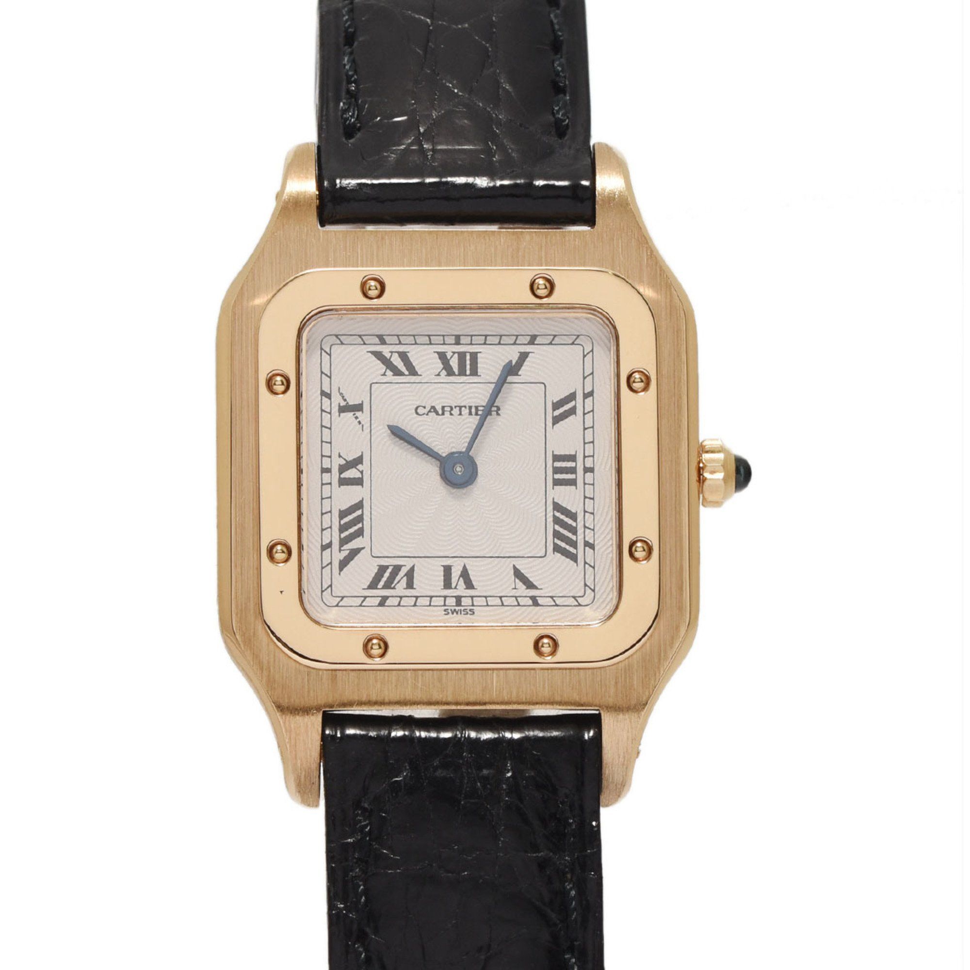 CARTIER Santos Dumont SM W1505556 Women's YG Leather Watch, Hand-wound, Silver Dial