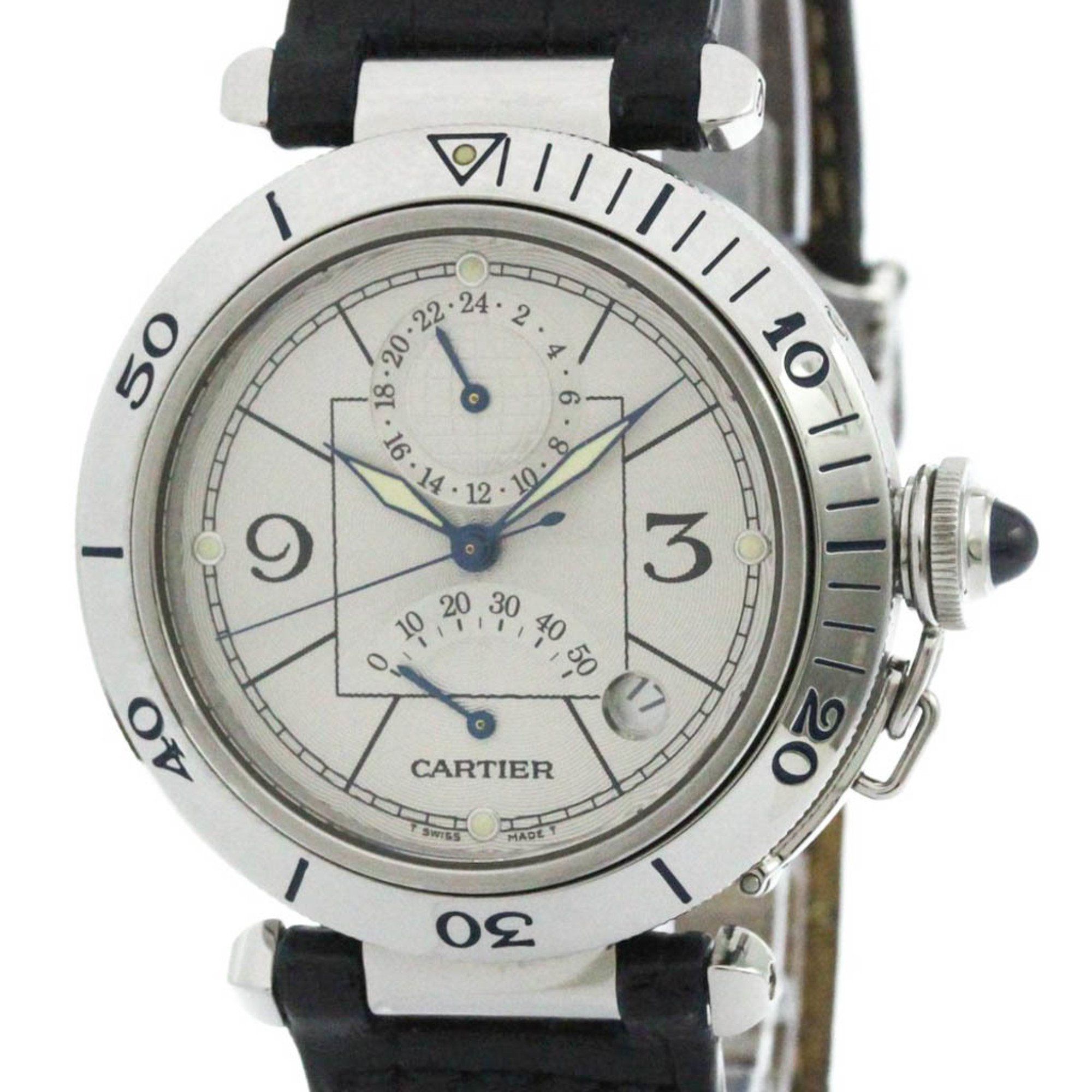 Polished CARTIER Pasha 38 GMT Power Reserve Automatic Watch W3103755