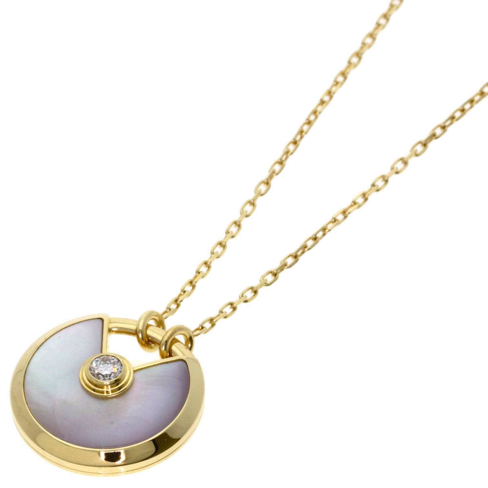 Cartier Amulet Small White Shell Diamond Necklace K18 Yellow Gold Women's CARTIER