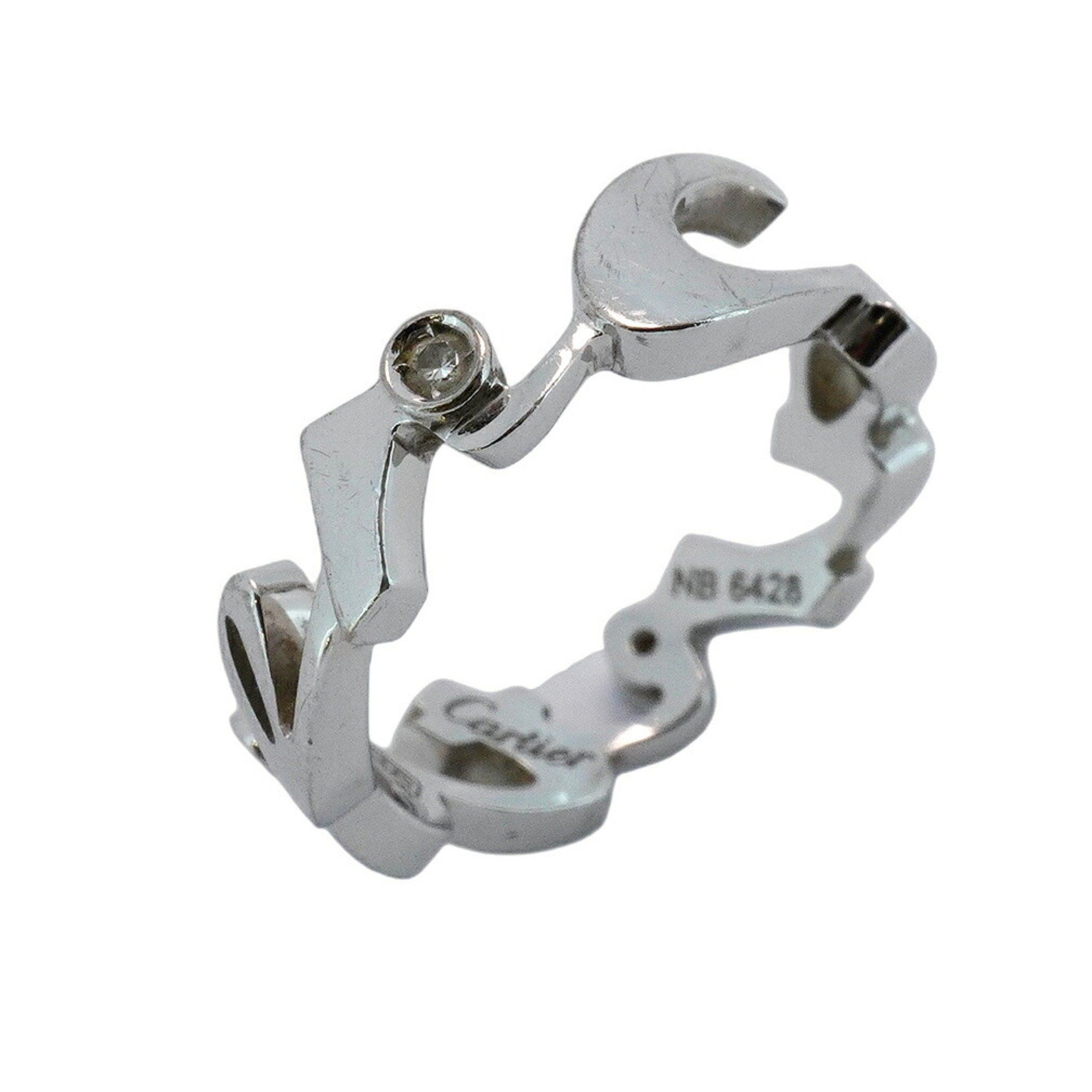 Cartier Ring Signature 3PD 18KWG White Gold Diamond #50 Ladies