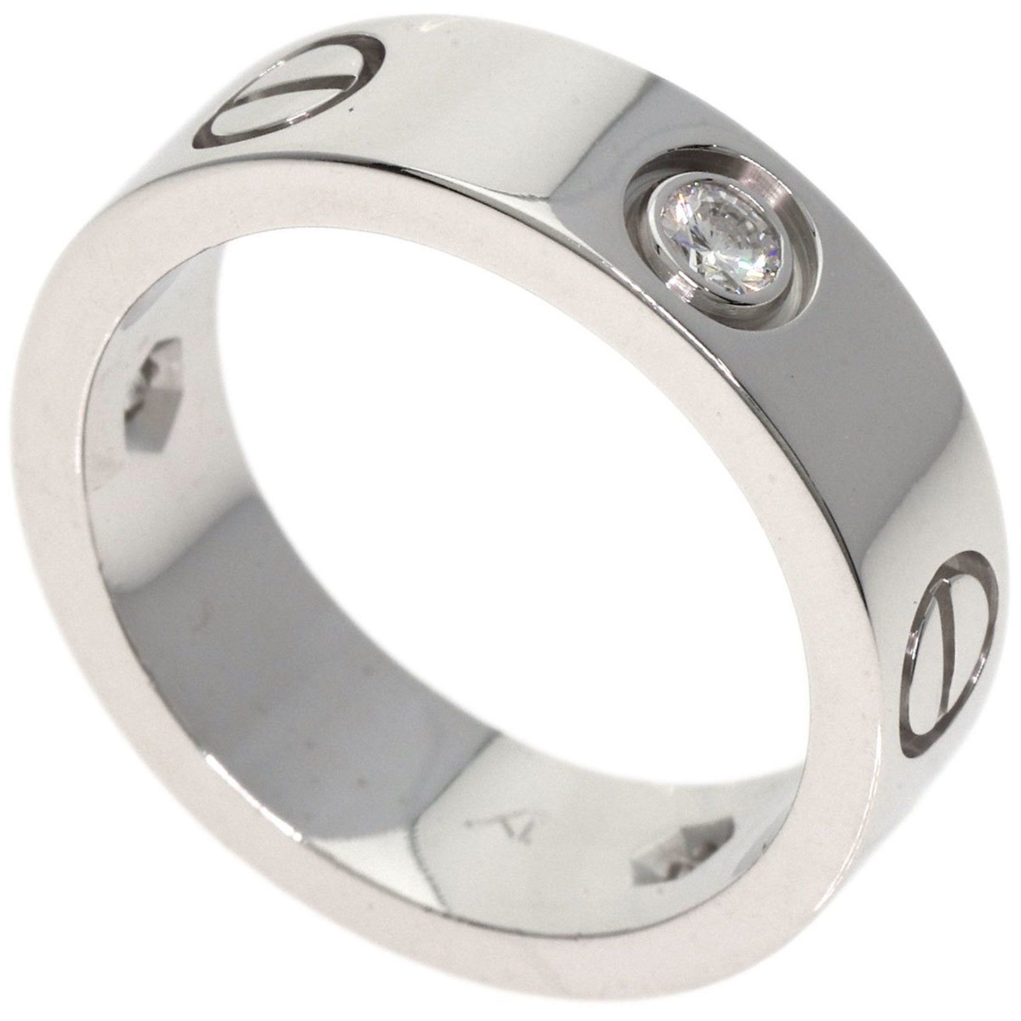 Cartier Love Ring Half Diamond #50 K18 White Gold Women's CARTIER