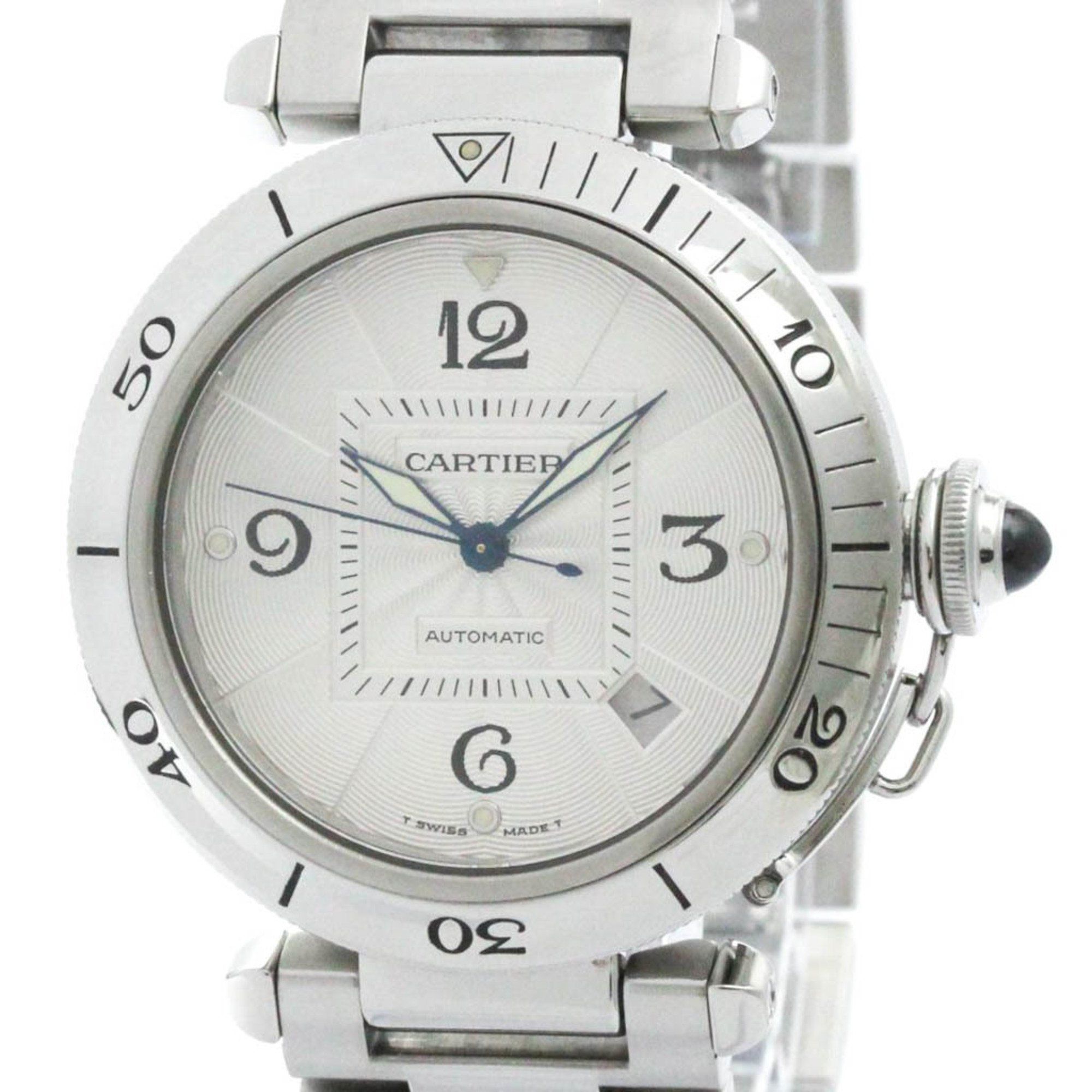 Polished CARTIER Pasha 38 Stainless Steel Automatic Mens Watch W31031H3