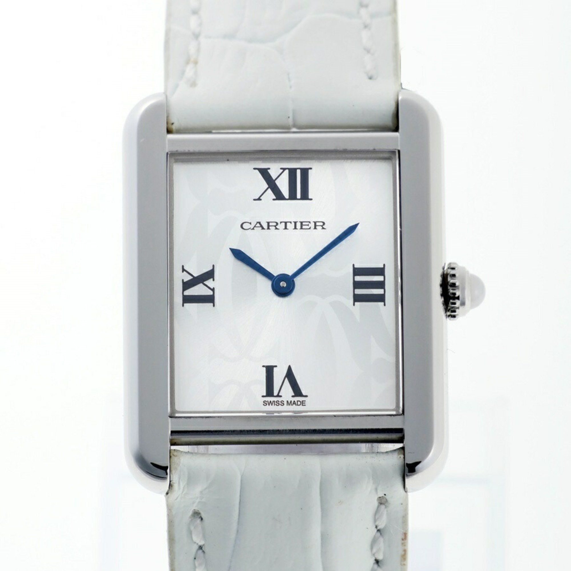 Cartier Tank Solo SM 2006 Limited Edition W1019555 Silver White Leather Quartz Wristwatch B-157476